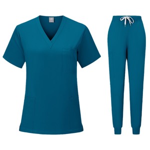 Women Scrub Set V-Neck Top Pants Moisture Wicking Knitted Uniform Hospital Workwear S XXL - Product Image 5