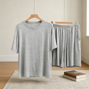 <span class=keywords><strong>Pigiama</strong></span> Casual in Modal <span class=keywords><strong>Taglie</strong></span> <span class=keywords><strong>Forti</strong></span>, Completo Due Pezzi Elasticizzato con Girocollo e Maniche Corte, Pantaloncini Estivi da Casa, Abbigliamento da Notte da <span class=keywords><strong>Uomo</strong></span> - Product Image 2