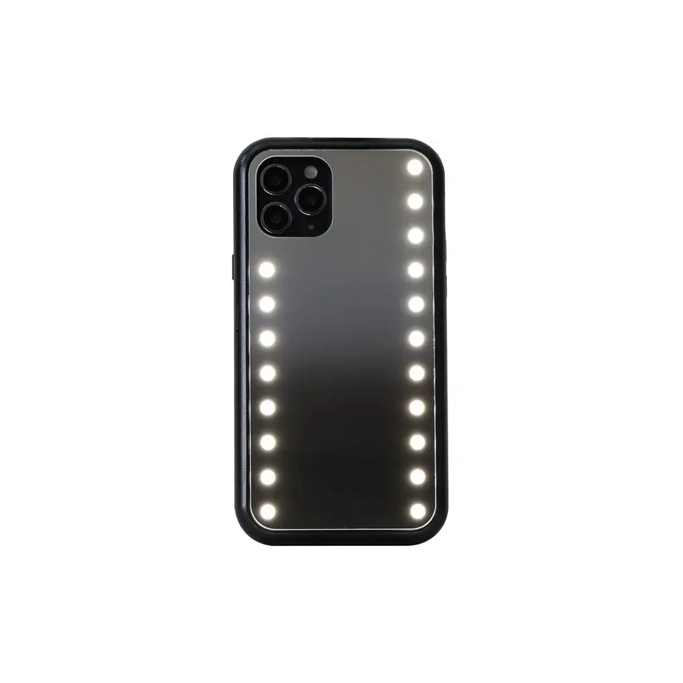 High Quality Silicone Leather Mirror Selfie Flash Light Phone Case for iPhone 11 12 Pro Max