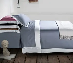Trắng Xám Tinh Tế Thoải Mái Chắp Vá Khách Sạn Linen Pima Cotton 600 Chủ Đề Đếm Ritz Bedding Set Bed Sheet