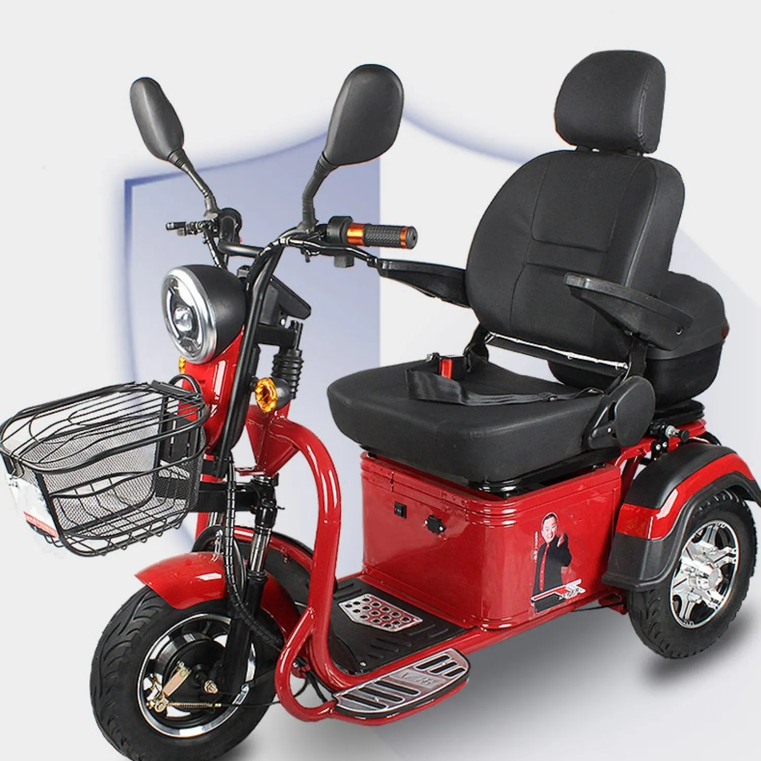 Elektrikli Scooter karbon çelik çerçeve dayanıklı üç tekerlekli bisiklet scooterback dinlenme ayarlanabilir sandalye hareketlilik scooter için