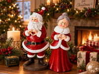 Ensemble de 4 figurines de Père Noël et de Mère Noël, en résine, avec cœur dans la main, décoration de Noël, statue de couple peinte à la main, décoration de table, décoration de maison pour les fêtes