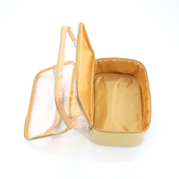 Sac de voyage double couche transparent pour cosmétiques et maquillage, étanche, avec fermeture éclair, style tendance, pochette organisatrice en PVC