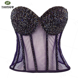 Corset <span class=keywords><strong>Bustier</strong></span> de Luxe Violet Fait Main Entièrement Perlé Personnalisable, Haut Brillant pour Robe de Soirée DIY <span class=keywords><strong>Femme</strong></span> - Product Image 1