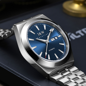 Best Seller I&W Elegante Orologio Automatico da Uomo Quadrante Blu con Indicatori Luminosi Giorno e Data Cinturino in Acciaio Inossidabile Orologio Meccanico - Product Image 5