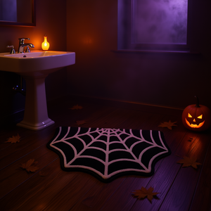Alfombra de baño con diseño de telaraña para Halloween, alfombra sintética bordada antideslizante, semicircular, gótica, negra y blanca, para decoración del baño, 1 paquete - Product Image 2