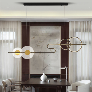 Modern Gold Pendant <b>Light</b> LED E26 Adjustable Height Acrylic Shade Living Room <b>Chandelier</b> Warm White 3500K Metal Fixture Dimmable - Product Image 4