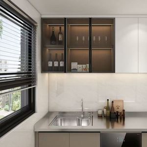 Gabinetes de cocina de lujo de diseño clásico personalizado de fábrica de madera maciza con encimera de piedra de cuarzo - Product Image 6