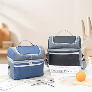 Sac isotherme à double couche épaissi pour les trajets quotidiens, les pique-niques en plein air, avec bandoulière, bleu marine, bleu clair, noir, rose rouge - Product Image 1