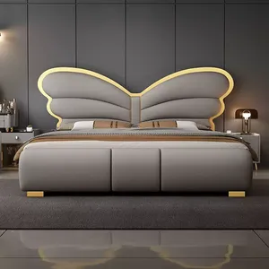 Tempat Tidur Mewah Desain Baru Berkualitas Tinggi Set Perabot Kamar Tidur Rangka Tempat Tidur Kulit Ukuran King Queen Tempat Tidur Berlapis Kain - Product Image 5