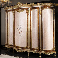 Lit de Luxe Opulent Baroque Doré, Cadre en Bois Massif Sculpté à la Main, Design Traditionnel Français Rococo, Ensemble de Lit Principal