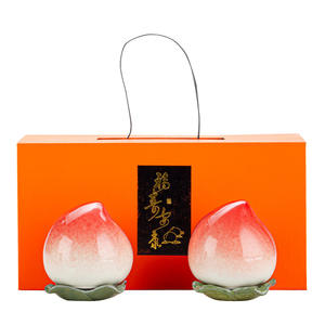 Longevity Peach Ceramic Tea Canister Sealed Moisture Proof <b>Storage</b> <b>Jar</b> Decorative Gift Box Round 1-3L - Product Image 5