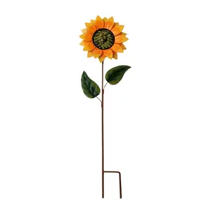 Outside Detachable Sunflower Metal Garden Stake Welcome Sign Rotating Windmill for Lawn Garden Outdoor Decorations