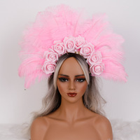 Diadema de Plumas al por Mayor con Rosas para Carnaval, Mardi Gras, Disfraces, Corona para Mujer, Fiesta de Disfraces