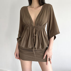 Robe d'été élégante et sexy pour femme en satin extensible, couleur unie, avec dentelle, taille ajustée, coupe trapèze, style cami - Product Image 6