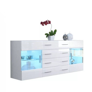 Hiện Đại Có Độ Bóng Cao Trắng Tủ Tủ Tủ Hiển Thị Với RGB LED Ánh Sáng - Product Image 1