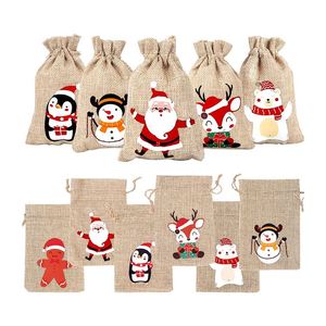 Christmas Eco Friendly Camel Color Burlap Jute Gift <b>Bags</b> with Drawstring Customizable Shopping <b>Bag</b> Small Size for Parties - Product Image 1