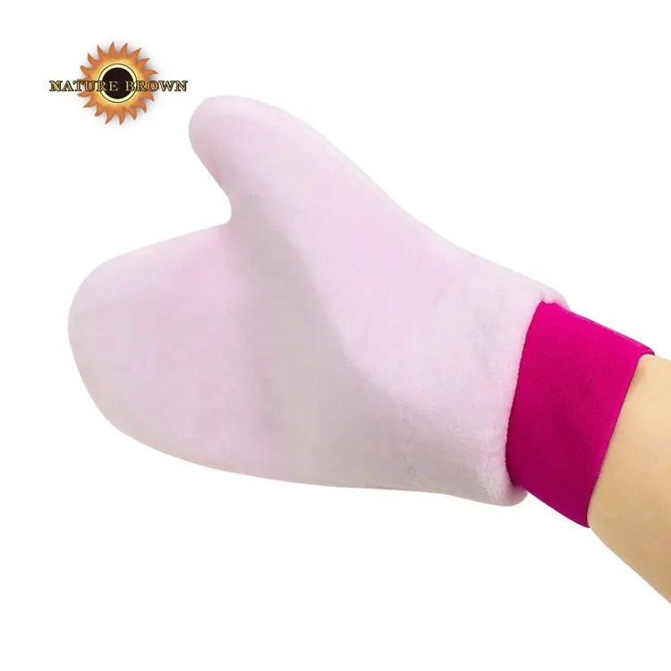 New Velvet Private Label Elastic Wrist Self Tan Remove 100% silk Pink Peach Tanning Mitt