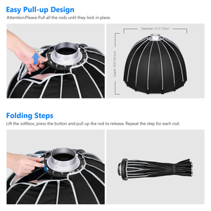 Quick Set 70 90 120 cm Bowen's Mount Photographie Boîte souple parabolique Studio Photo pour Godox pour Neewer GVM pour Aputure <span class=keywords><strong>Amaran</strong></span> - Product Image 6