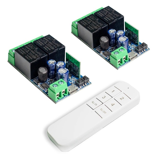 BSSY)EWeLink WIFI Smart Switch 12V 24V 48V Module 2 Channel Relay Receiver 2.4GHz Remote Control Work With Alexa,for Gate Door