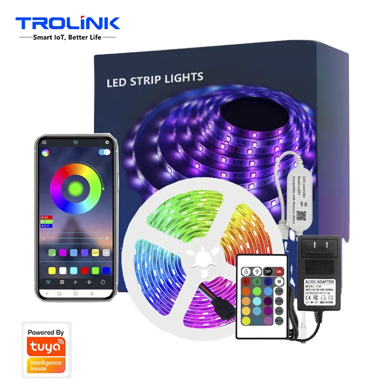 TROLINK Wholesale Smart Wifi Flex 12V 5M Outdoor Flexible 2835 5050 SMD RGB Waterproof Led Strip Led Strip Lights