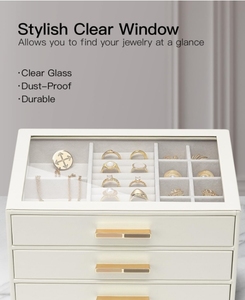 Joyero para mujer, organizador de joyas con tapa de cristal, <span class=keywords><strong>almacenamiento</strong></span> de 3 cajones, regalo de cumpleaños de Navidad, boda, <span class=keywords><strong>nube</strong></span>, blanco, lujo, elegante - Product Image 5