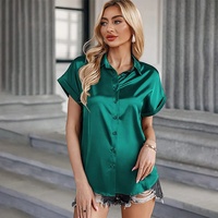 Damen kurzarmige Seidenblusen Damen offizielle Hemden Satin Business-Oberteile Büroarbeitstunika Damenbekleidung weißes Hemd