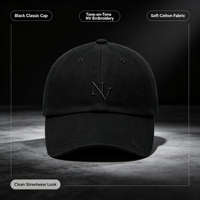 Casquette de baseball classique noire unie avec broderie sur le devant et la visière, œillets respirants, en coton léger