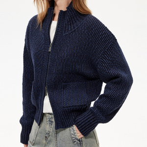 Wisrise <span class=keywords><strong>Cardigan</strong></span> Invernale da <span class=keywords><strong>Donna</strong></span> Personalizzato OEM & ODM, Stile Casual e Chic, Collo Alto, Zip, Maglione Lavorato a Maglia Vestibilità Comoda - Product Image 1