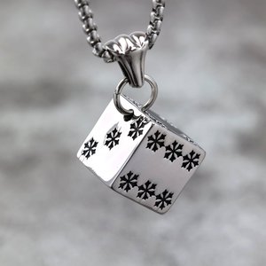Pendentif en acier inoxydable asymétrique géométrique en forme de crâne et de dés, style gothique punk, bijou unisexe, cadeau pour assortir aux vêtements - Product Image 2