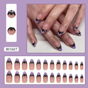 24Pcs Purple Black Bat Wearable <strong>Nail</strong> Art Tips Medium Almond Halloween <strong>False</strong> Press on <strong>Nails</strong> - Product Image 4