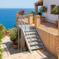 Escalera Industrial de Acero Galvanizado para Exteriores, Resistente a la Intemperie, con Barandilla de Seguridad Completa, Escaleras Flotantes Duraderas y Ecológicas