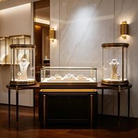 Vitrine à bijoux en verre pour comptoir avec éclairage LED, présentoir en acier inoxydable pour centres commerciaux de luxe et magasins de détail