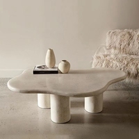 Table basse en marbre de travertin plus beige en forme de fleur moderne pour le salon