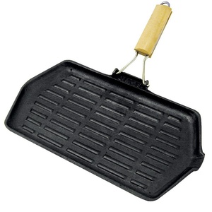 Poêle à griller <span class=keywords><strong>rectangulaire</strong></span> en fonte pré-assaisonnée manche en <span class=keywords><strong>bois</strong></span> pliable polyvalent pour les grillades d'œufs à steak - Product Image 2