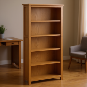 <b>Solid</b> Oak <b>Wood</b> 5 Tier <b>Bookcase</b> 27.6x8.7x55.1 Inches Home Office Storage Shelf Modern Traditional Design - Product Image 2