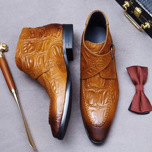 Chaussures pour hommes en cuir véritable de vachette personnalisables, bottes en cuir à boucle mi-hautes pour hommes - Product Image 4