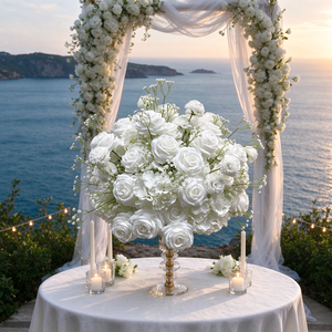 Arreglo de Rosas Artificiales de Seda Blanca, Alta Simulación, Centro de Mesa para Bodas, Romántico y de Ensueño - Product Image 1