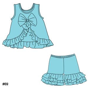 <span class=keywords><strong>Chaleco</strong></span> sin mangas y pantalones cortos con volantes Color sólido Algodón Niñas Casual Verano Trajes de 2 piezas con diseño de lazo Traje para niños - Product Image 5