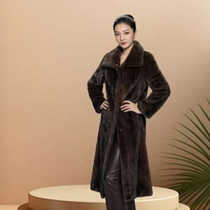 <span class=keywords><strong>Cappotto</strong></span> Invernale Classico di Lusso con Collo Largo, Lungo, <span class=keywords><strong>Marrone</strong></span> <span class=keywords><strong>Scuro</strong></span>, in Finta Pelliccia di Visone, Antivento - Product Image 4