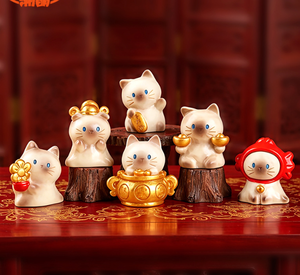 Statuette in Resina 3D di Gatti Portafortuna Cinesi Feng Shui, Miniature di Animali Carini da Collezione per Decorazione Casa e Casa delle Bambole - Product Image 1
