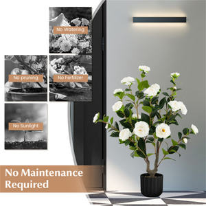 ต้นคาเมลเลียประดิษฐ์ขนาด 38 นิ้ว กระถางพลาสติกสีขาว ต้นไม้ตกแต่งสำหรับงานรับปริญญา ตกแต่งบ้าน สวน ใช้ได้ทั้งภายในและภายนอกอาคาร - Product Image 4