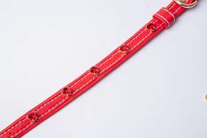 Rojo italiano con cristales de corazón cuero genuino ajustable oro Hardware elegante Collar para mascotas regalo para perro - Product Image 6