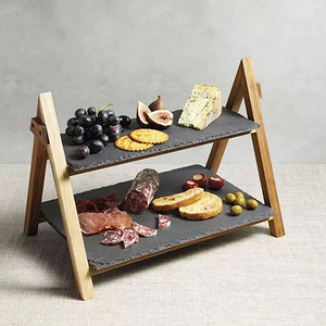 2 Tier Slate Wood Cake Stand for Wedding Foldable Food Rack for Afternoon Tea and Party - Product Image 5