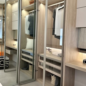 Walk-in Closet: Glass Door <strong>Wardrobe</strong> &amp; PET-Finish <strong>Wardrobe</strong> with Vanity Table &amp; <strong>Pop</strong>-<strong>Up</strong> Mirror, Custom Size for Master Suite - Product Image 5