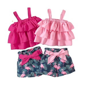 ชุดเซ็ต 2 ชิ้น สำหรับเด็กแรกเกิด-3 ปี เด็กผู้หญิง สไตล์จีน ลายดอกไม้ เสื้อครอปแขนกุด กางเกงขาสั้น ผ้าสแปนเด็กซ์/โพลีเอสเตอร์ ระบายอากาศได้ดี เหมาะสำหรับฤดูร้อน - Product Image 1