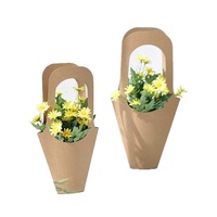 Sacs cadeaux classiques en papier kraft recyclables avec poignée pour bouquet, mariage, Saint-Valentin, fournisseur de fleurs, vente en gros
