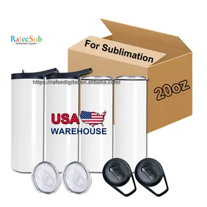 USA Warehouse 20oz 20 Oz Handle Dual Lid Skinny Straight Stainless Steel Blank Sublimation Tumbler Cup With 2 2 Duo Straw Lids