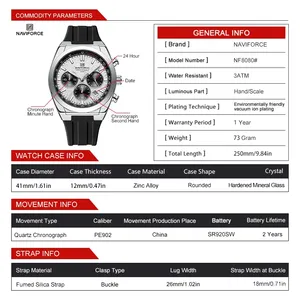Orologio <span class=keywords><strong>da</strong></span> <span class=keywords><strong>Uomo</strong></span> NAVIFORCE, Sportivo di Lusso Multifunzione, Cronografo Originale, Impermeabile, al Quarzo, Regalo Maschile 8080 - Product Image 3