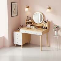 Coiffeuse moderne minimaliste en chêne massif durable avec miroir LED, 5/6 tiroirs de rangement, couleur crème, pour salon